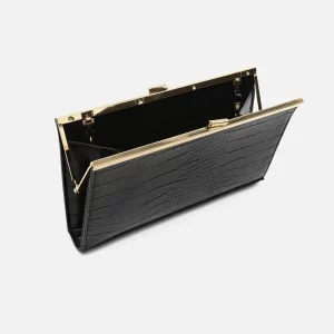 Slim Black Faux Leather Wallet with Detachable Gold Chain
