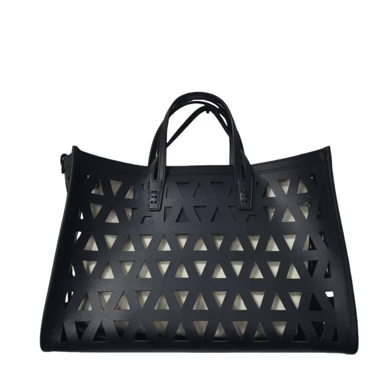 Black Laser-Cut Handbag with Removable Pouch for Modern Daily Use