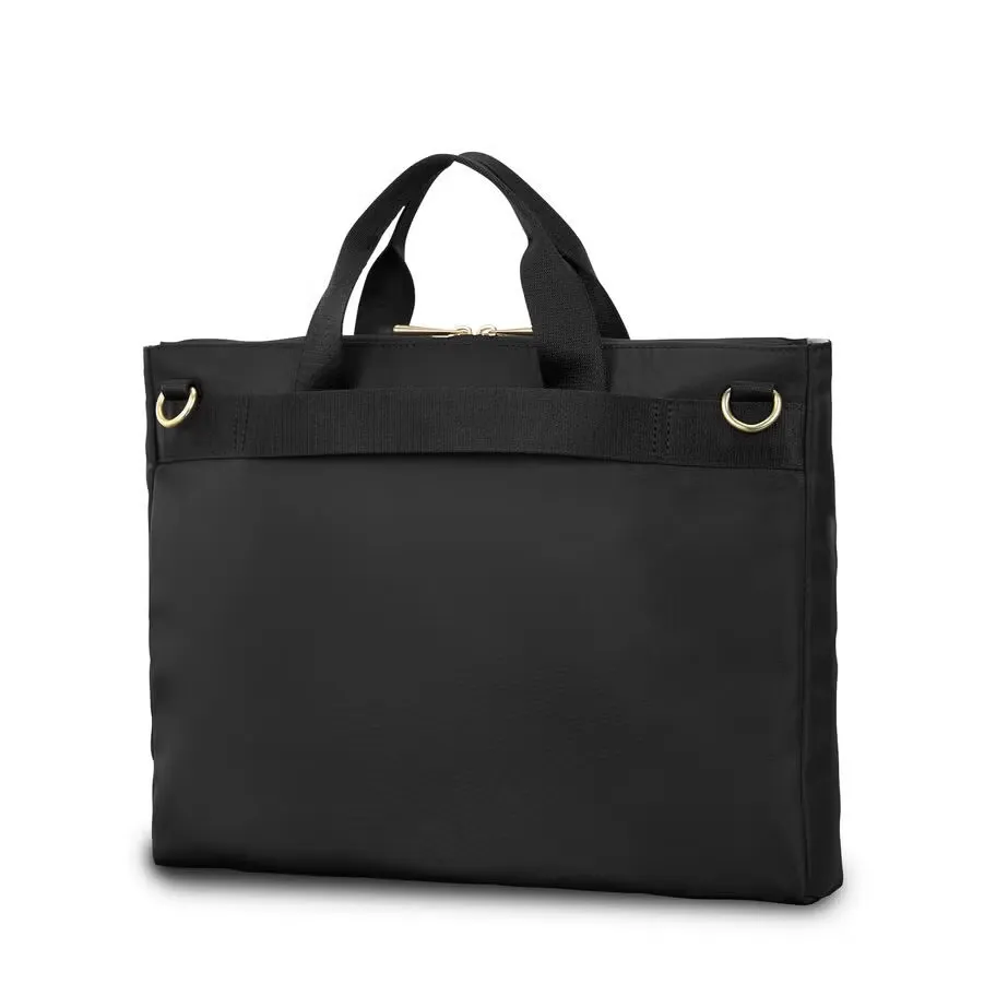 Black Nylon-Leather Briefcase with Adjustable Strap
