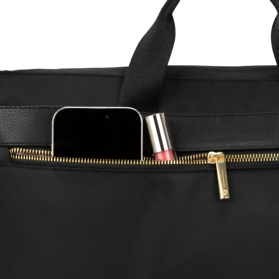 Black Nylon-Leather Briefcase with Adjustable Strap