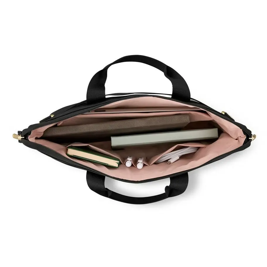 Black Nylon-Leather Briefcase with Adjustable Strap