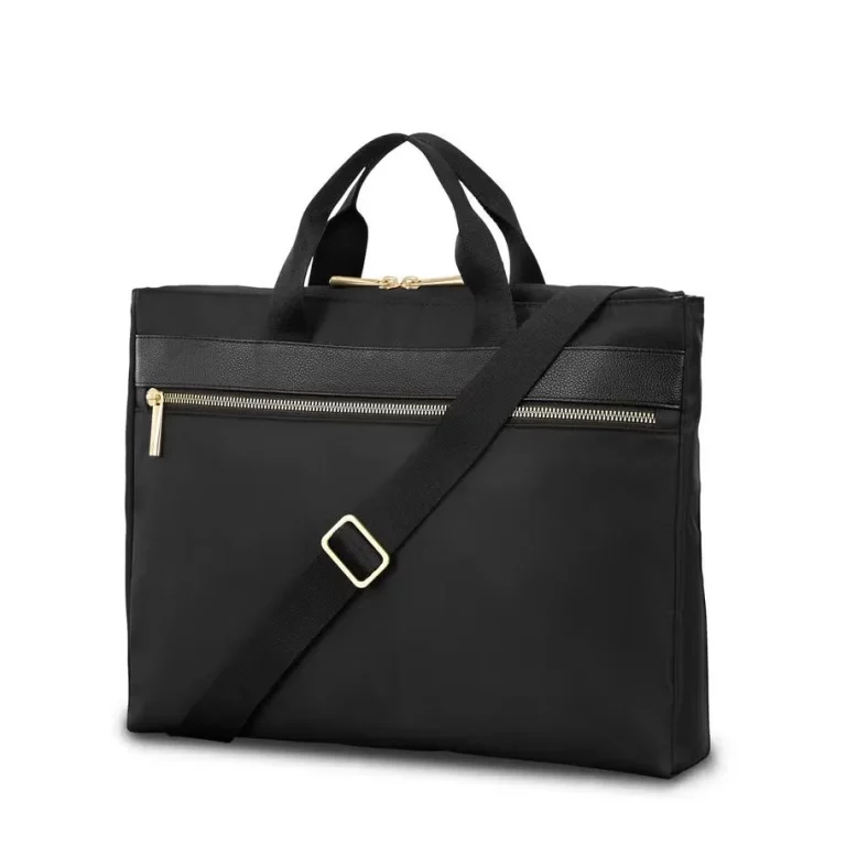 Black Nylon-Leather Briefcase with Adjustable Strap
