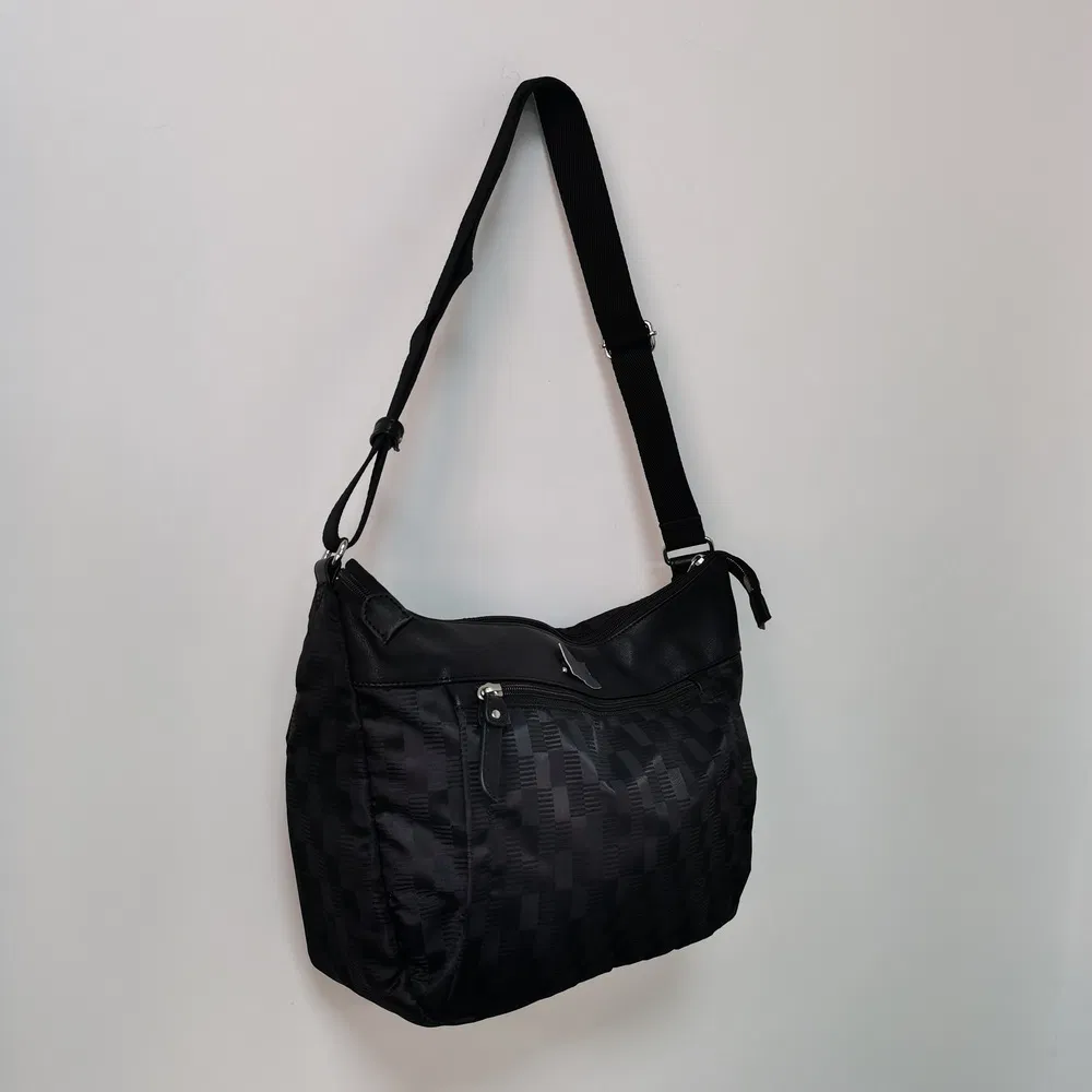 Black Patterned Tote Bag Adjustable Strap, Multi-Pockets for Daily & Casual Use