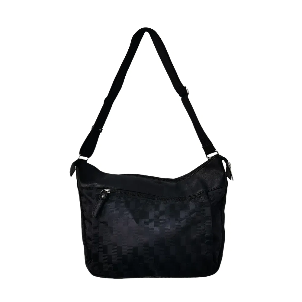 Black Patterned Tote Bag Adjustable Strap, Multi-Pockets for Daily & Casual Use