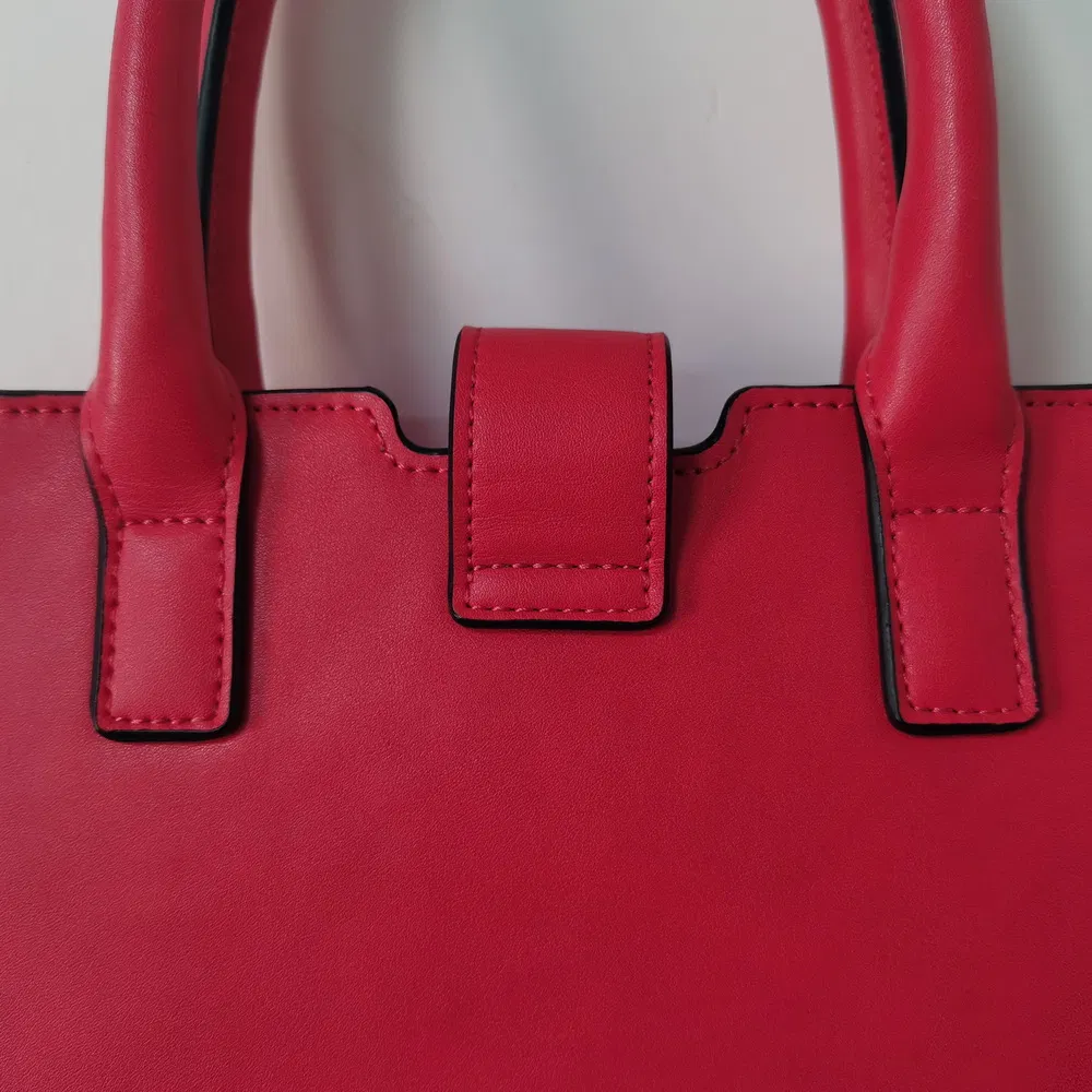 Crimson Structured Faux Leather Tote Handbag with Stud Base and Maple Lining