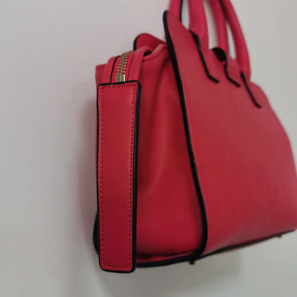 Crimson Structured Faux Leather Tote Handbag with Stud Base and Maple Lining