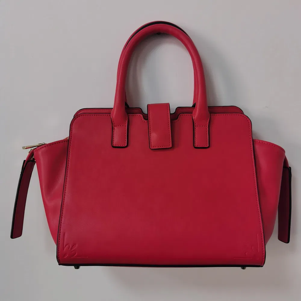 Crimson Structured Faux Leather Tote Handbag with Stud Base and Maple Lining