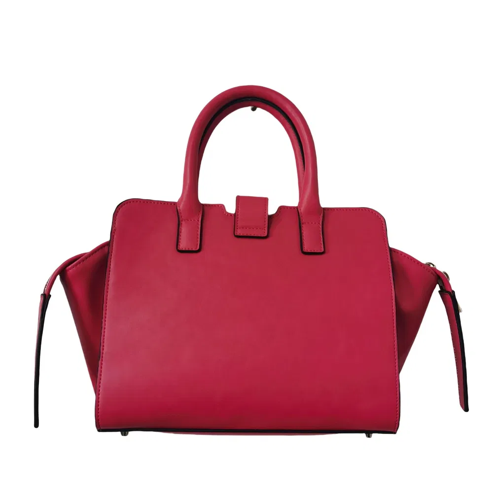 Crimson Structured Faux Leather Tote Handbag with Stud Base and Maple Lining