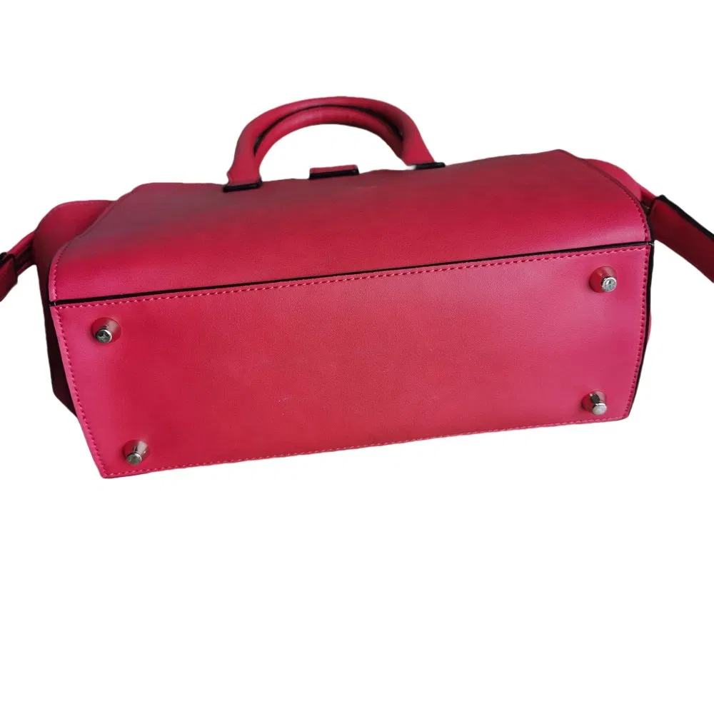 Crimson Structured Faux Leather Tote Handbag with Stud Base and Maple Lining