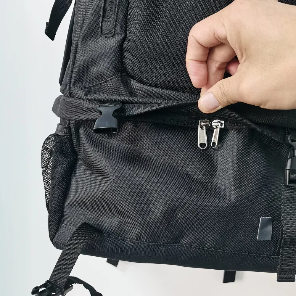 Durable Black Nylon Backpack with Anti-Theft & Shoe Compartment