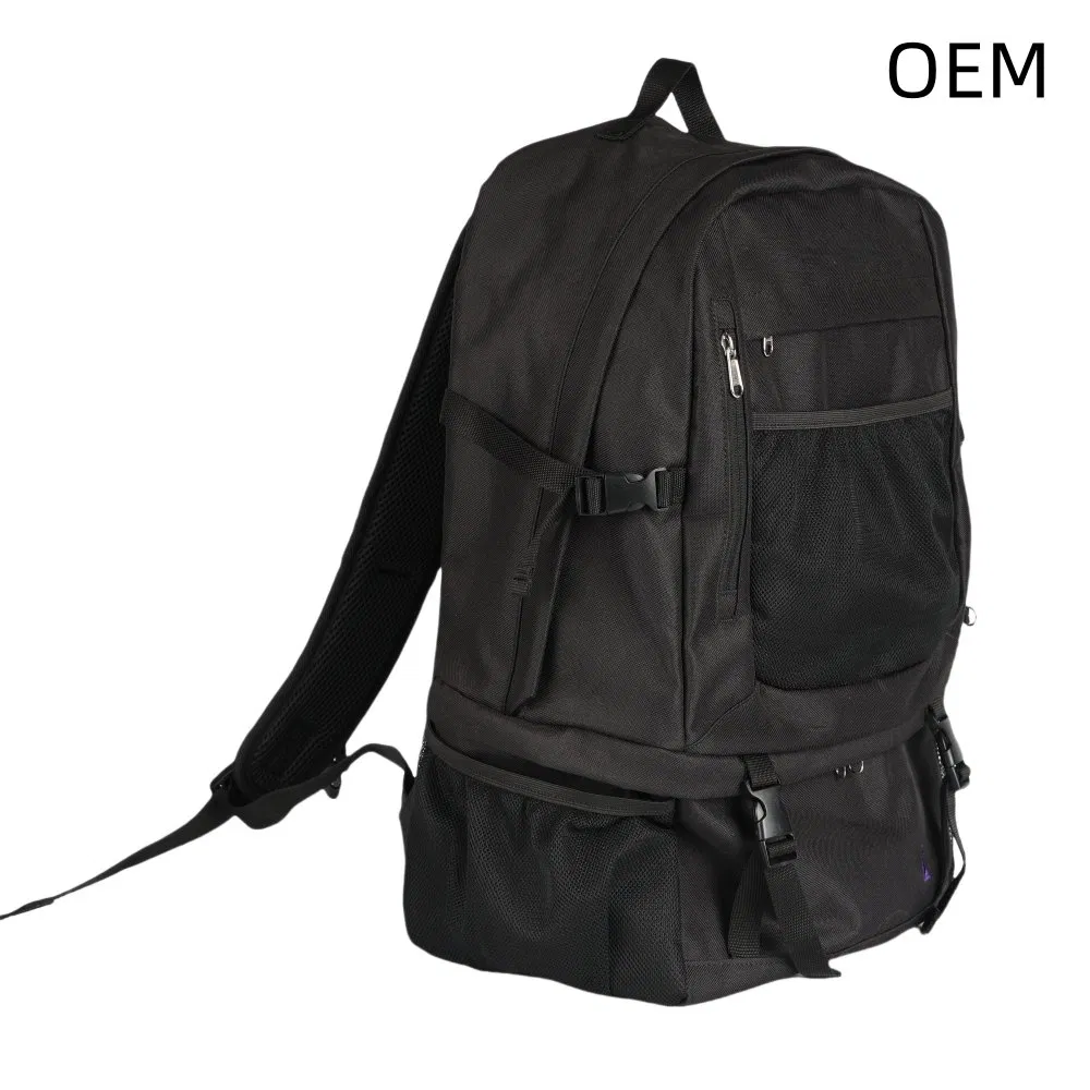 Durable Black Nylon Backpack with Anti-Theft & Shoe Compartment