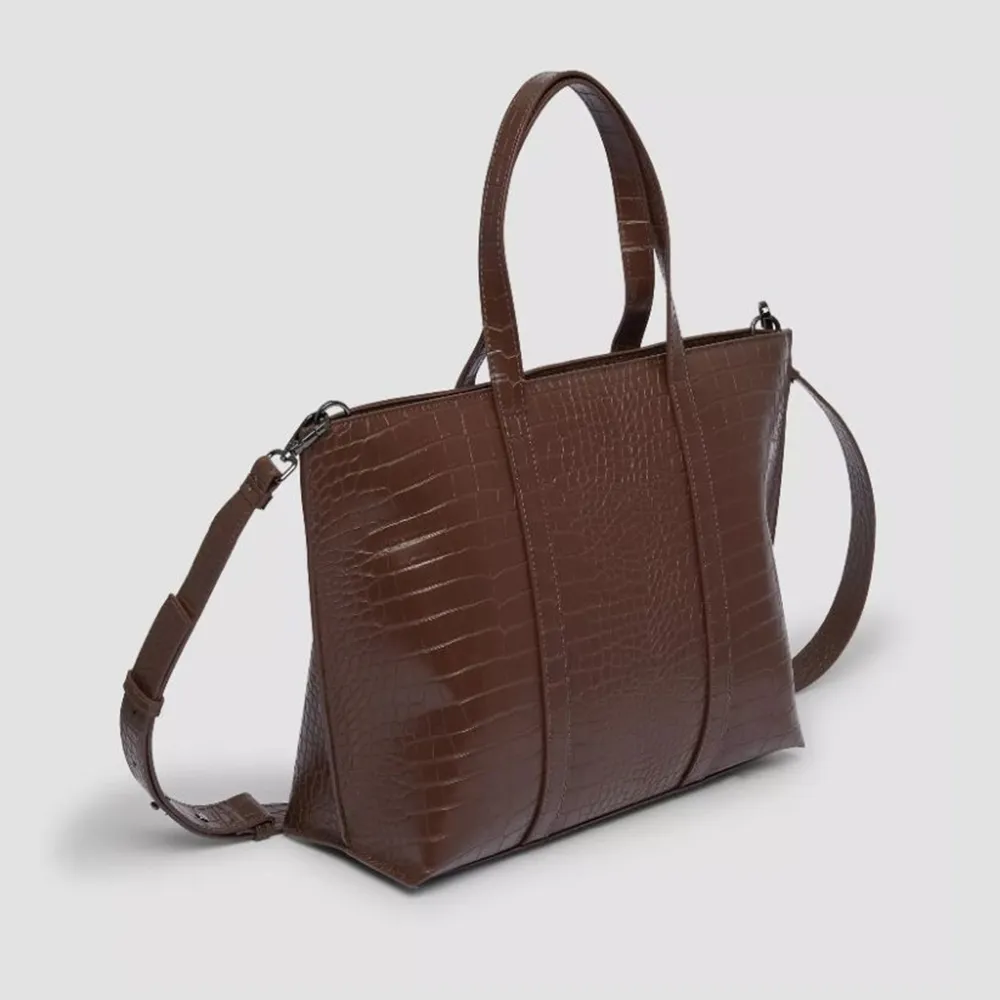 Faux Alligator Leather Tote Bag with Zipper