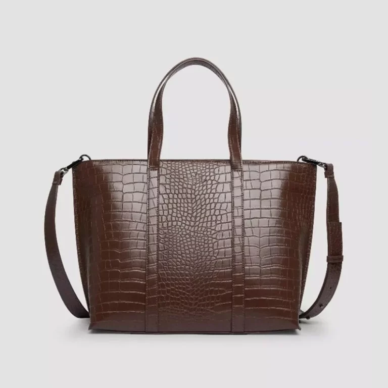 Faux Alligator Leather Tote Bag with Zipper