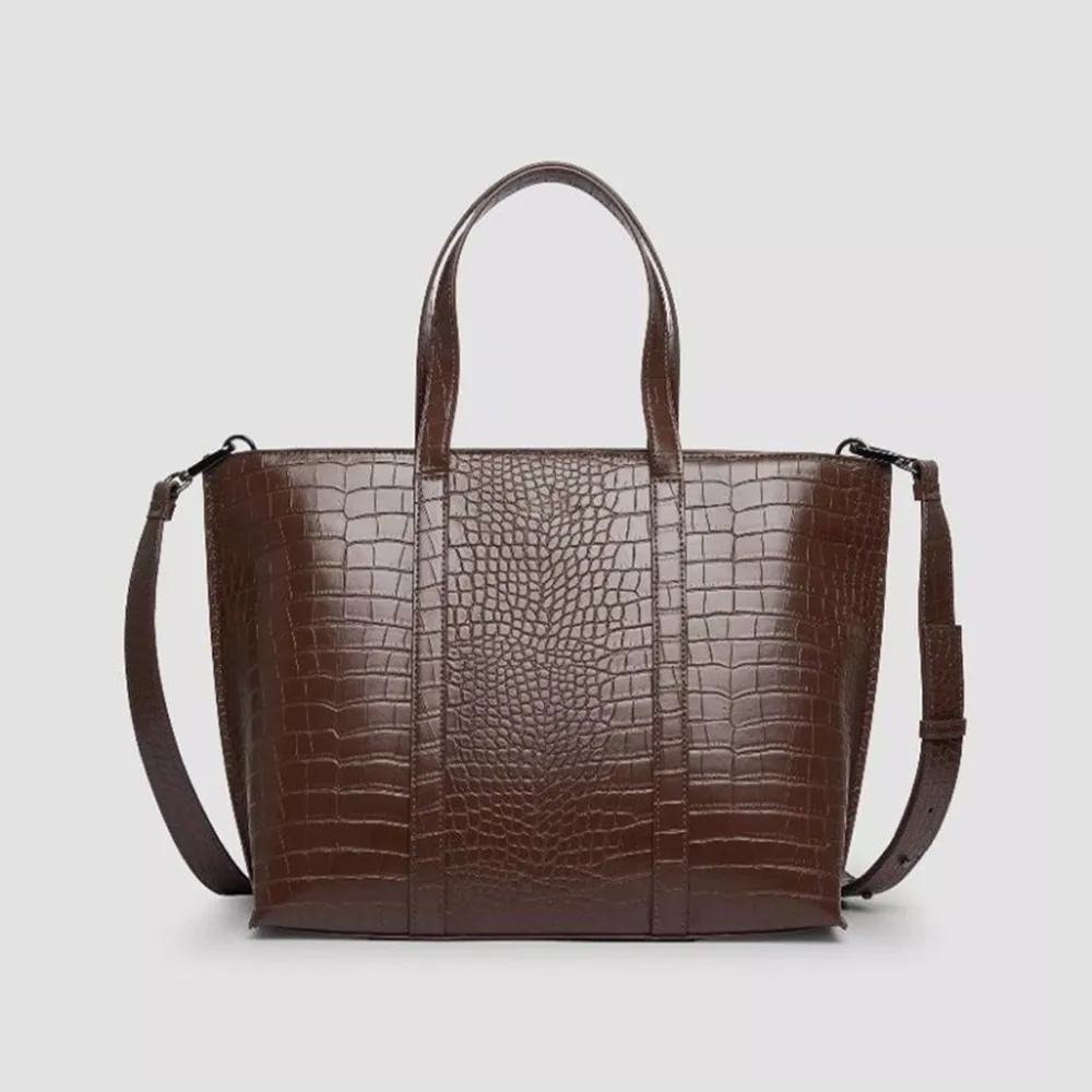 Faux Alligator Leather Tote Bag with Zipper