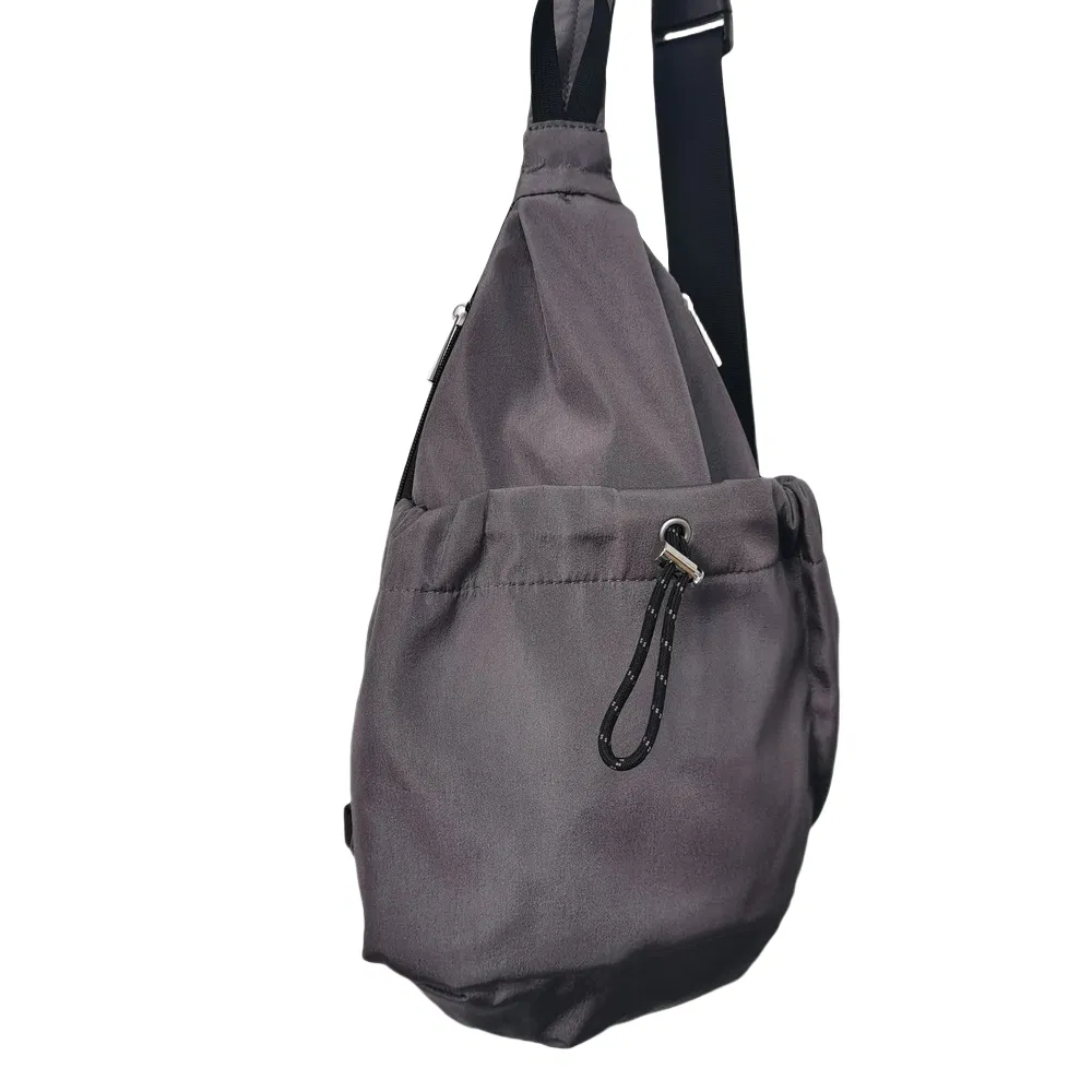 Gray Waterproof Mesh-Padded Sling Bag with Adjustable Strap for Outdoor Use