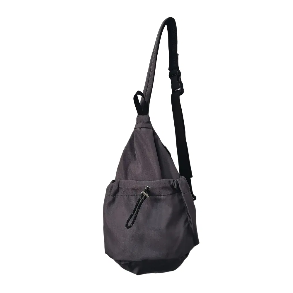 Gray Waterproof Mesh-Padded Sling Bag with Adjustable Strap for Outdoor Use