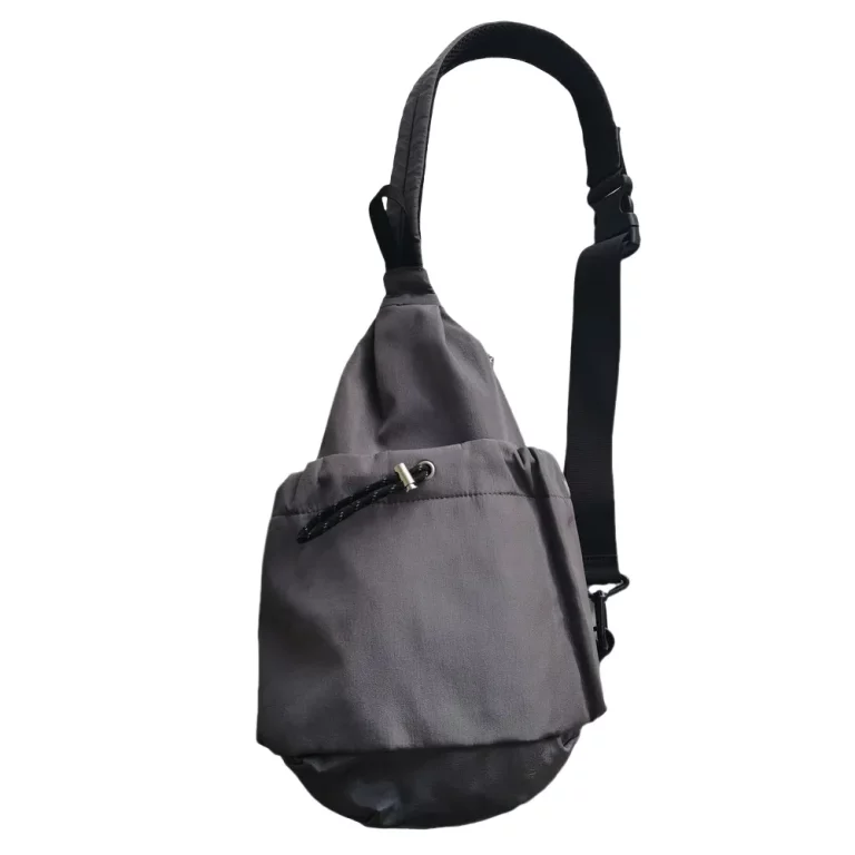 Gray Waterproof Mesh-Padded Sling Bag with Adjustable Strap for Outdoor Use
