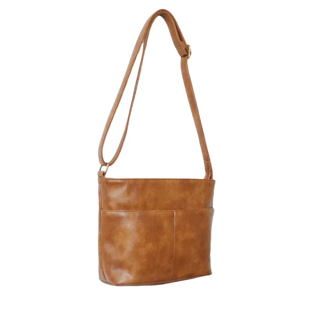 Lady PU Crossbody Bag with Zippered Exterior Pockets