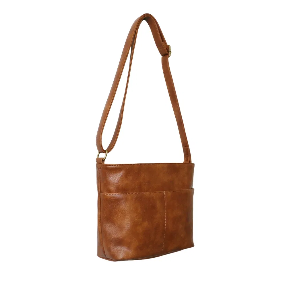 Lady PU Crossbody Bag with Zippered Exterior Pockets