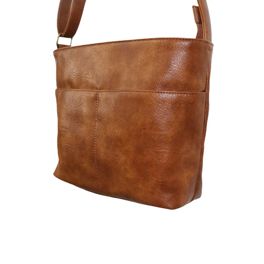 Lady PU Crossbody Bag with Zippered Exterior Pockets