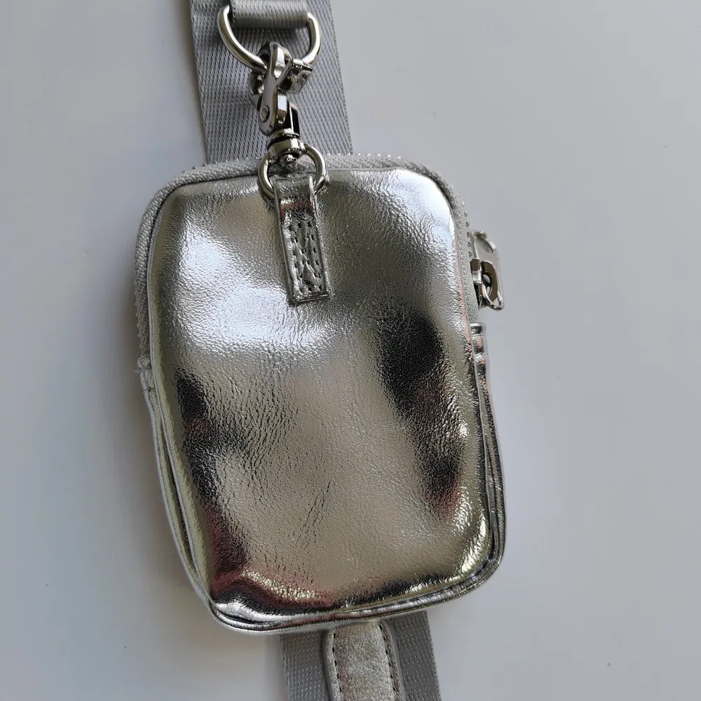 Metallic Silver 2-in-1 Crossbody Bag with Detachable Pouch