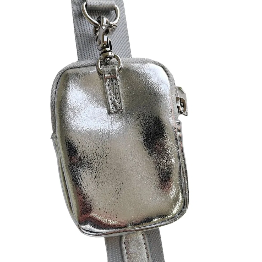 Metallic Silver 2-in-1 Crossbody Bag with Detachable Pouch