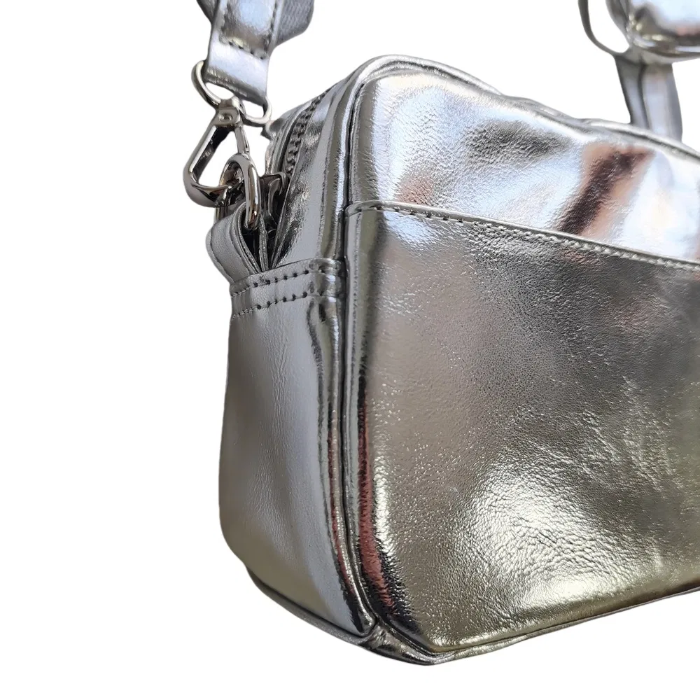 Metallic Silver 2-in-1 Crossbody Bag with Detachable Pouch