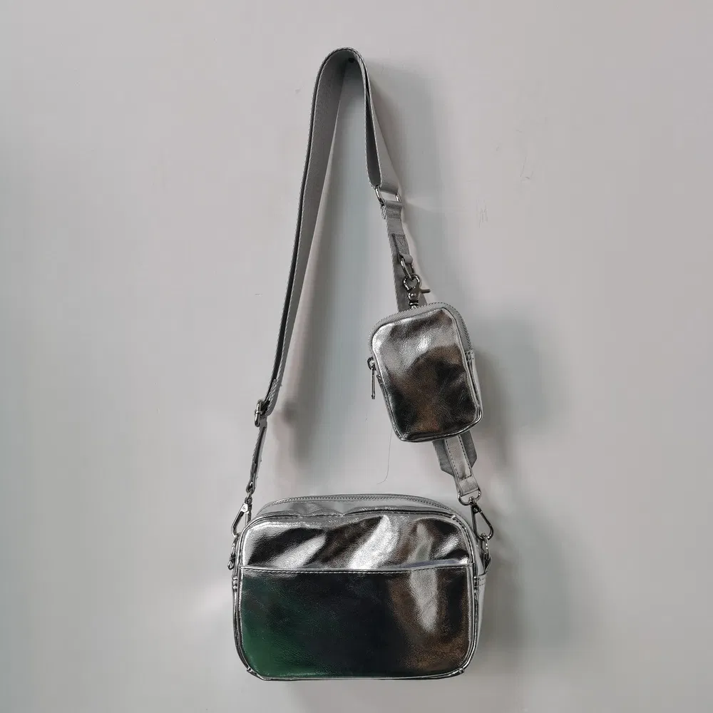 Metallic Silver 2-in-1 Crossbody Bag with Detachable Pouch
