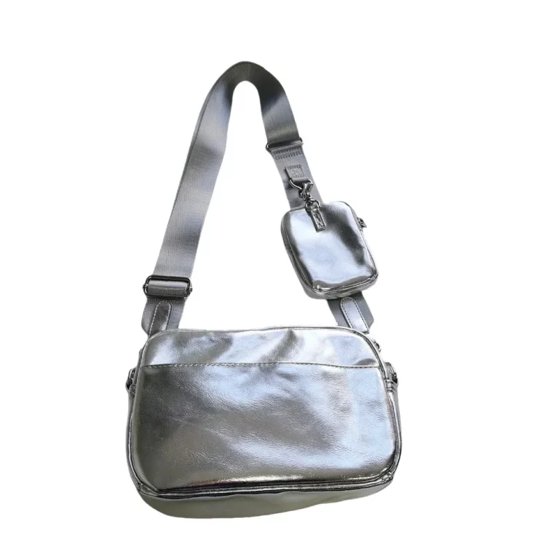 Metallic Silver 2-in-1 Crossbody Bag with Detachable Pouch