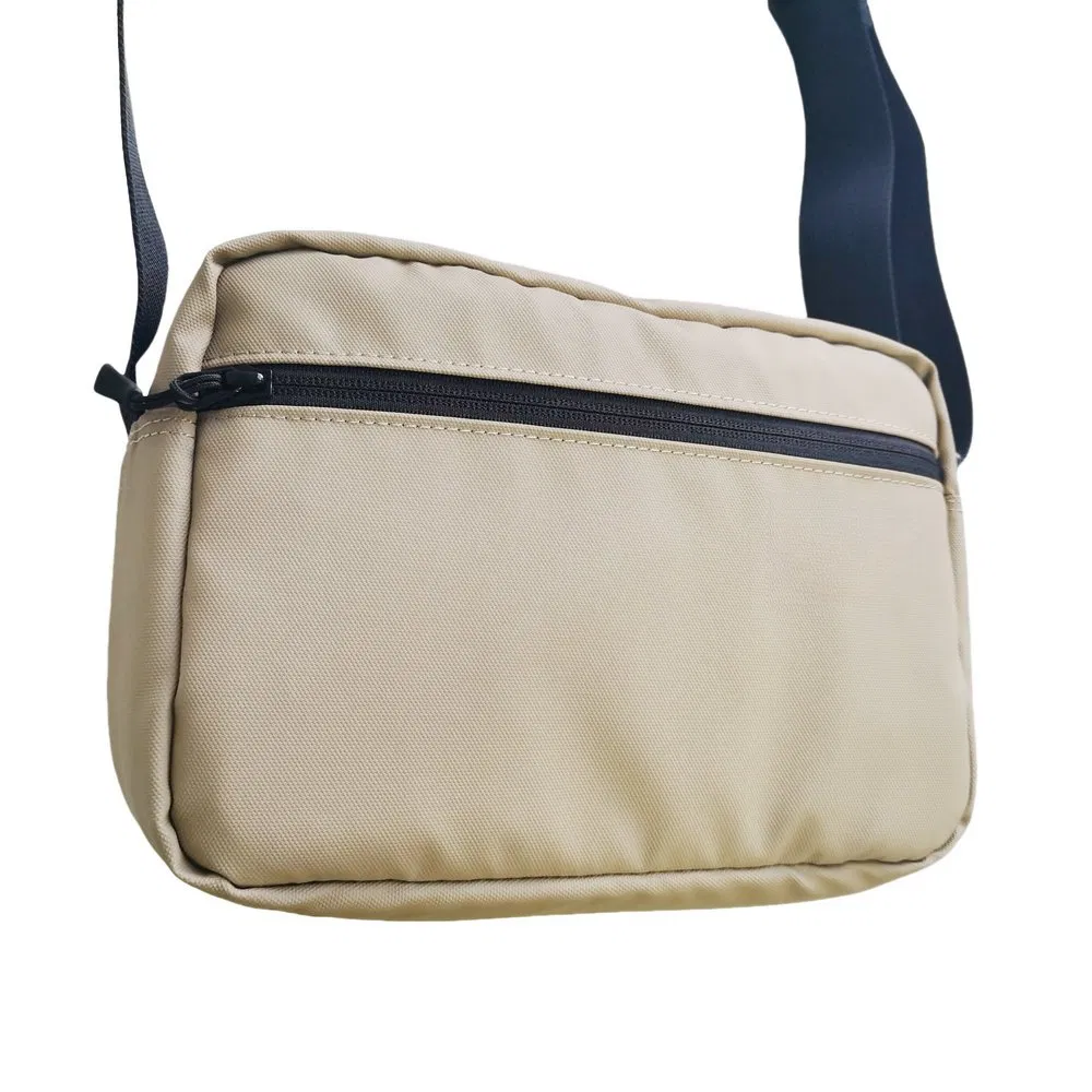 Modern Beige Nylon Crossbody Bag with Padded Design