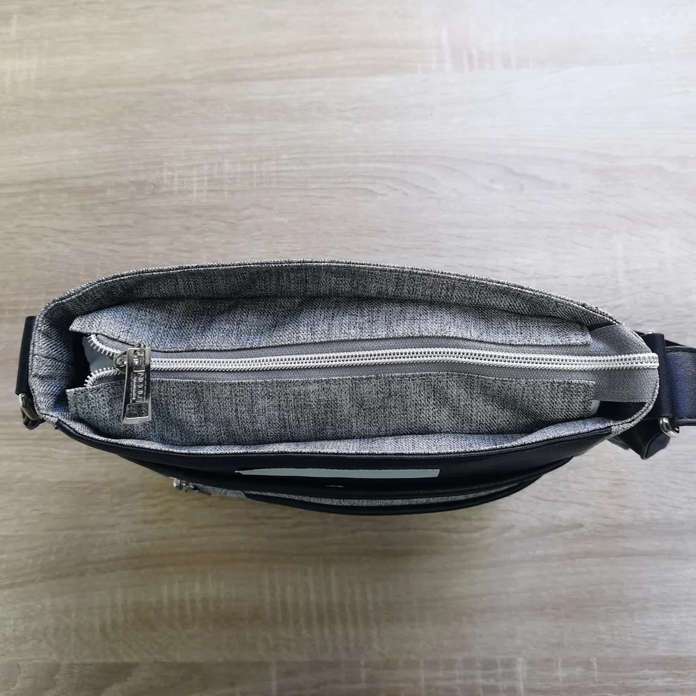 Modern Gray Fabric Crossbody Bag with Multi-Zip Pockets for Urban Office & Daily Use