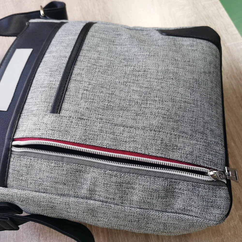 Modern Gray Fabric Crossbody Bag with Multi-Zip Pockets for Urban Office & Daily Use