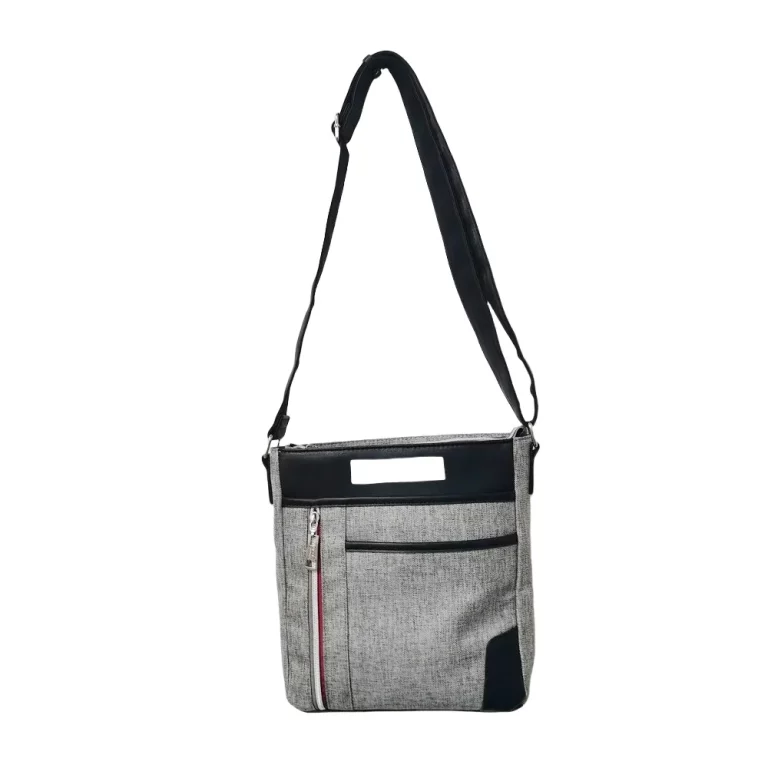 Modern Gray Fabric Crossbody Bag with Multi-Zip Pockets for Urban Office & Daily Use
