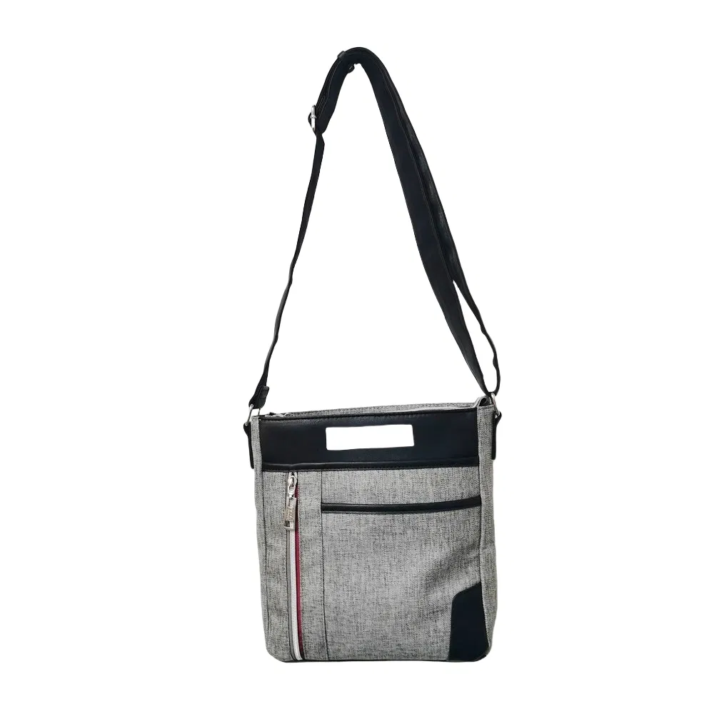 Modern Gray Fabric Crossbody Bag with Multi-Zip Pockets for Urban Office & Daily Use