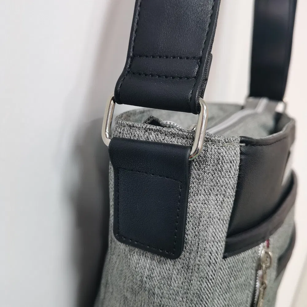 Modern Gray Fabric Crossbody Bag with Multi-Zip Pockets for Urban Office & Daily Use