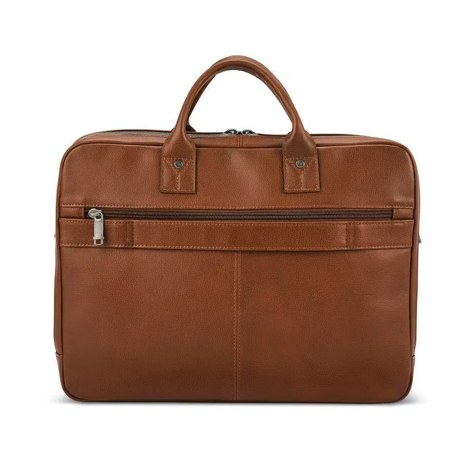 Premium Tan Leather Double-Zip Briefcase for Business & Travel