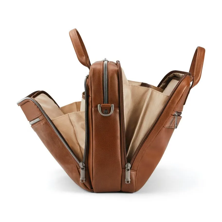 Premium Tan Leather Double-Zip Briefcase for Business & Travel