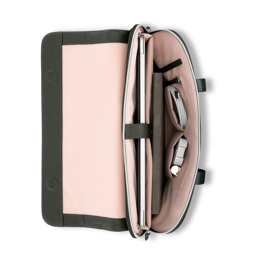 Sleek Dark Green Vegan Leather Briefcase for Business & Office Use