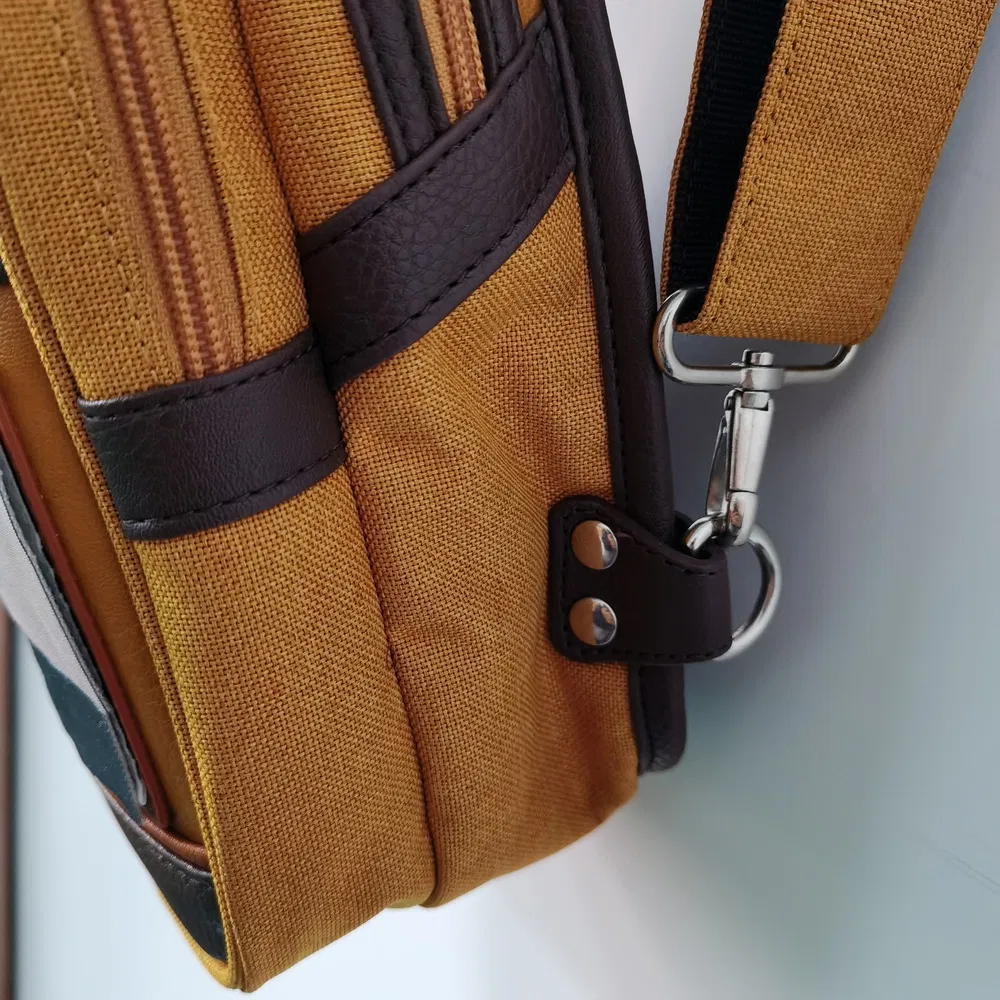 Tan Canvas & Leather Sling Bag Multi-Pocket, Breathable Strap Bag for Daily Outings