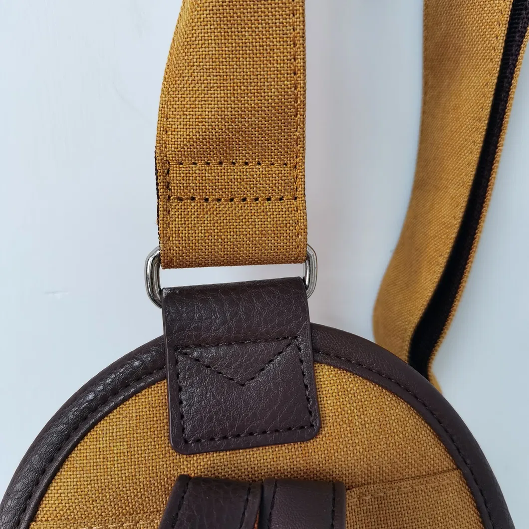 Tan Canvas & Leather Sling Bag Multi-Pocket, Breathable Strap Bag for Daily Outings