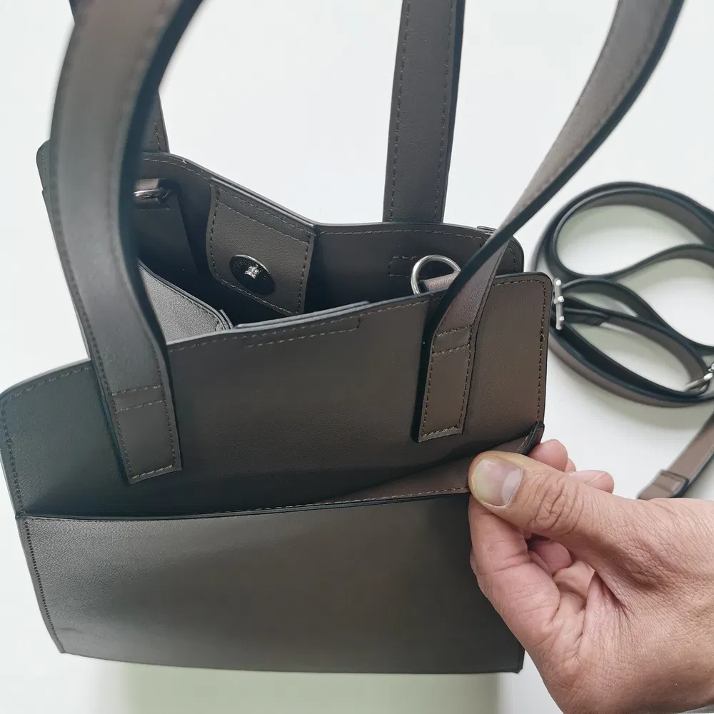 Taupe Structured Handbag with Detachable Strap for Elegant Daily Use