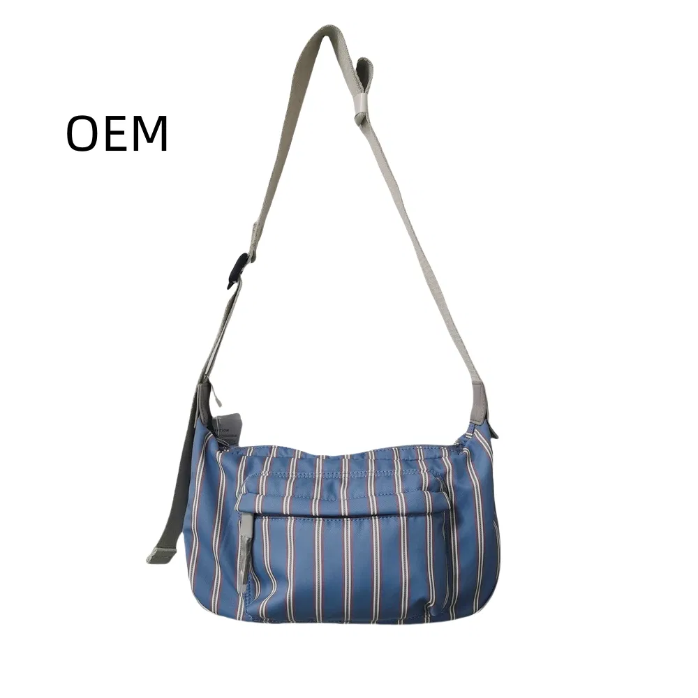 Trendy Blue Striped Crossbody Bag with Adjustable Strap