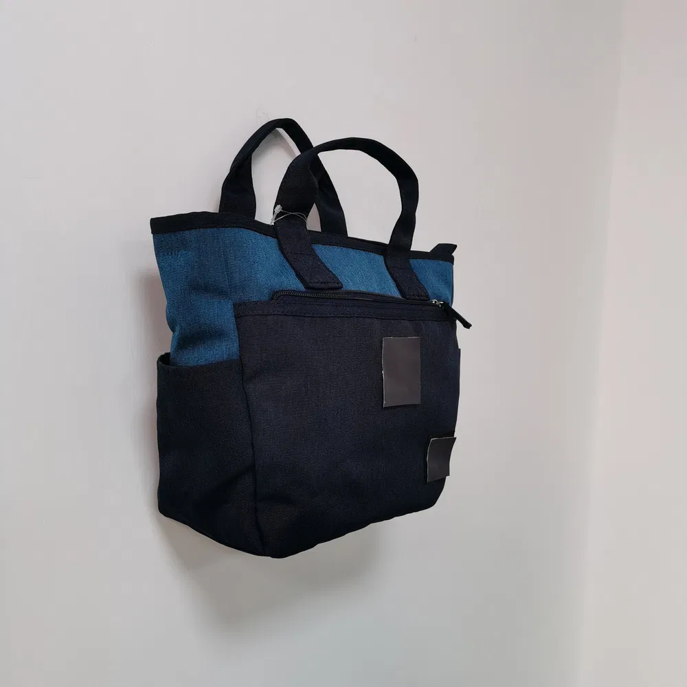 Two-Tone Denim Tote Bag with Multi Pockets for Daily & Casual Use