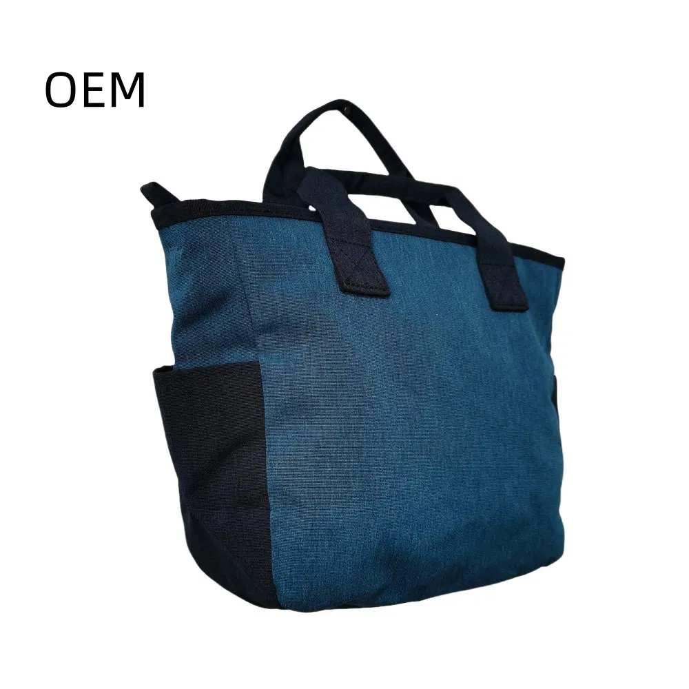 Two-Tone Denim Tote Bag with Multi Pockets for Daily & Casual Use