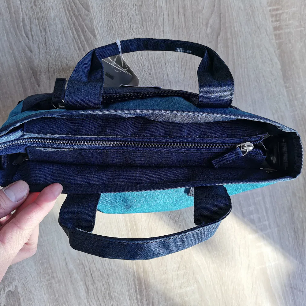 Two-Tone Denim Tote Bag with Multi Pockets for Daily & Casual Use