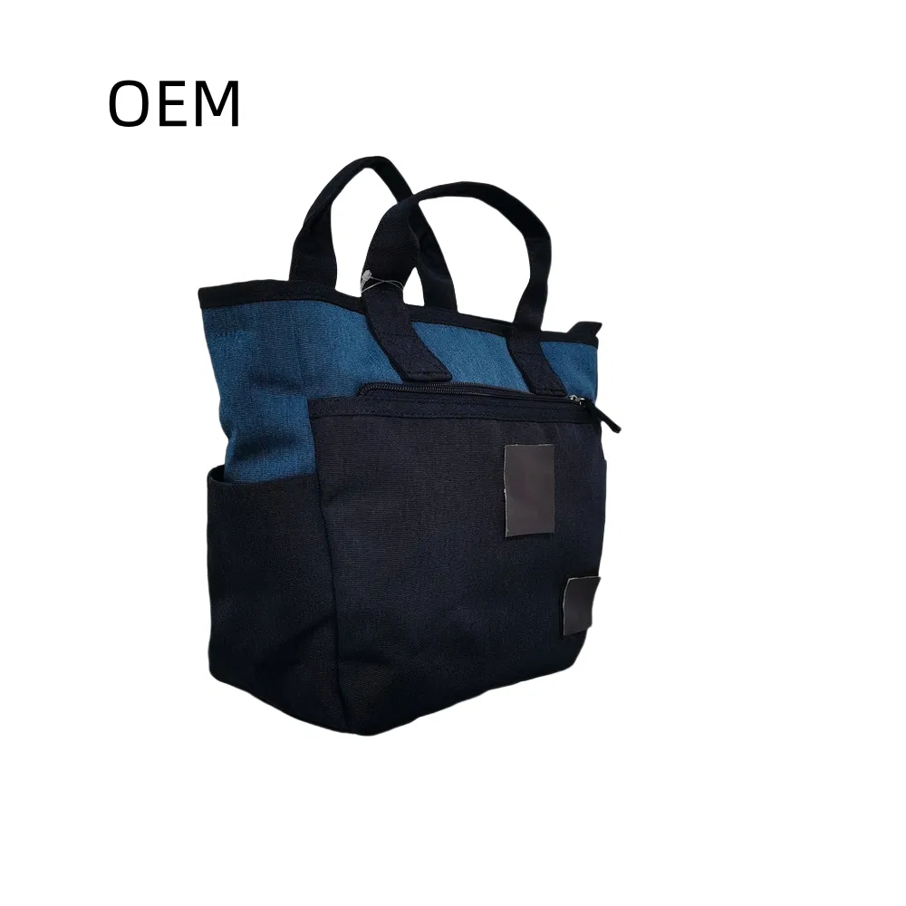 Two-Tone Denim Tote Bag with Multi Pockets for Daily & Casual Use