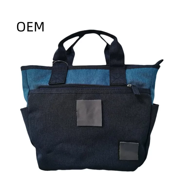 Two-Tone Denim Tote: Multi-Pockets, Reinforced Straps for Daily & Casual Use