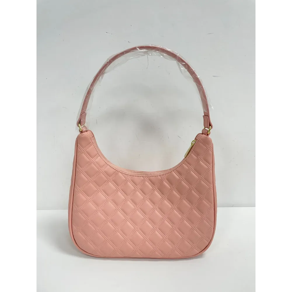 Pink Quilted Hobo Shoulder Bag with Gold Hardware