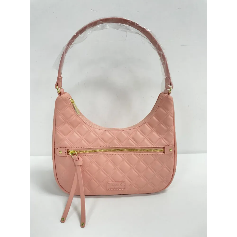 Pink Quilted Hobo Shoulder Bag with Gold Hardware
