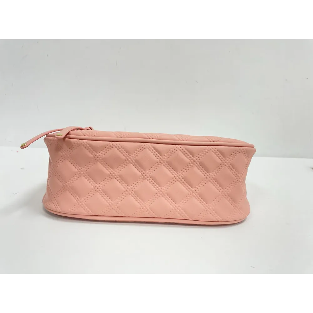 Pink Quilted Hobo Shoulder Bag with Gold Hardware